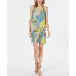 Bar III Dress Watercolor Tie-Dye Pleated Multicolor, M